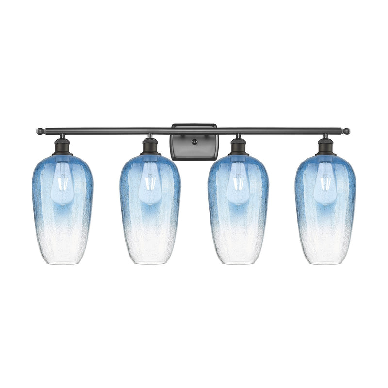 Innovations Brookhaven Flute 37in 4-Light Bath Vanity Light | Industrial Oil Rubbed Bronze Steel and Sapphire Blue Glass | Model 516-4W-OB-G484-7SB