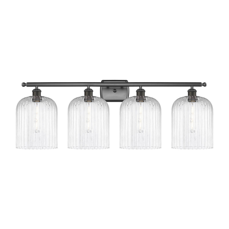 Innovations Bridal Veil 35in 4-Light Bath Vanity Light | Art Nouveau Oil Rubbed Bronze and Clear Ribbed Glass | Bathroom Vanity | Model 516-4W-OB-G559-8CL