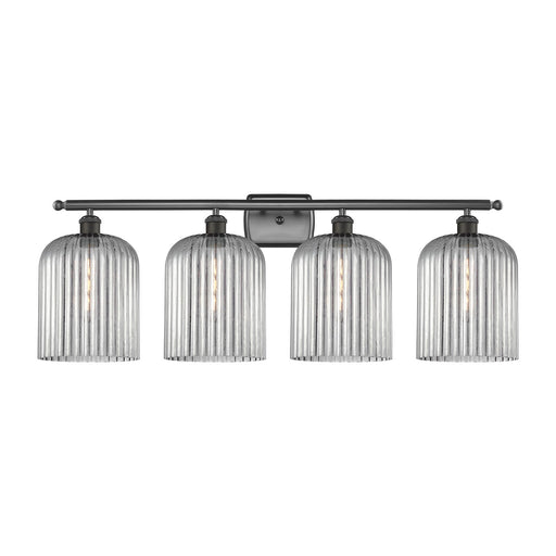 Innovations Bridal Veil 35in 4-Light Bath Vanity Light | Art Nouveau Industrial Oil Rubbed Bronze Steel and Light Smoke Ribbed | Model 516-4W-OB-G559-8SM