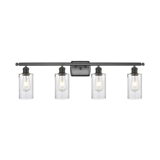 Innovations Clymer 34in 4-Light Bath Vanity Light | Art Nouveau Transitional Oil Rubbed Bronze Steel and Seedy Glass | Bathroom | Model 516-4W-OB-G804