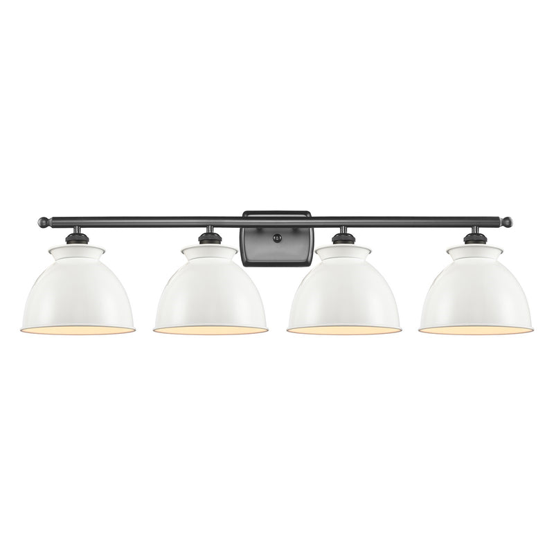 Innovations Adirondack 38in 4-Light Bath Vanity | Industrial Farmhouse Oil Rubbed Bronze Steel and Glossy White Metal Shade | Model 516-4W-OB-M14-W
