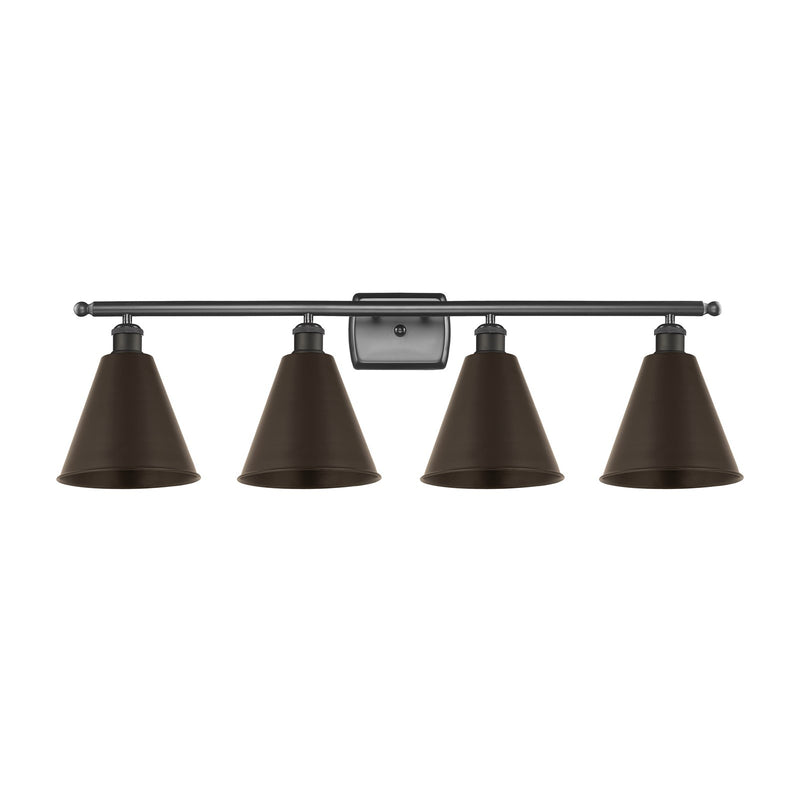 Innovations Berkshire 38in 4-Light Bath Vanity Light | Industrial Oil Rubbed Bronze Steel and Cast Brass with Oil Rubbed | Model 516-4W-OB-MBC-8-OB-LED