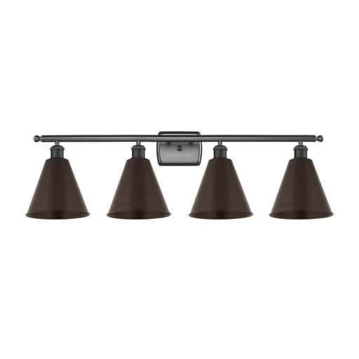 Innovations Berkshire 38in 4-Light Bath Vanity Light | Industrial Oil Rubbed Bronze Steel and Cast Brass with Oil Rubbed | Model 516-4W-OB-MBC-8-OB-LED
