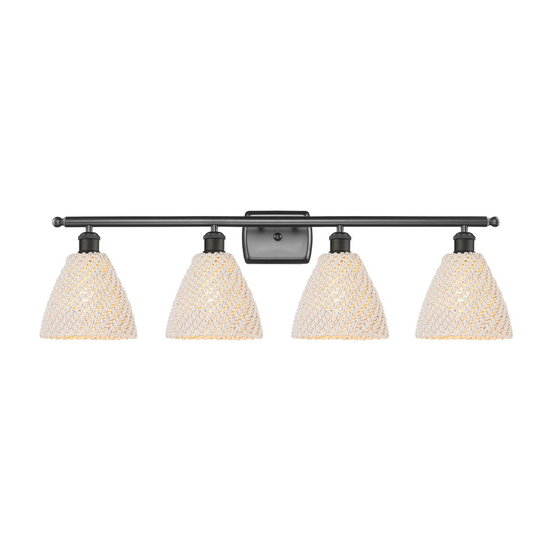 Innovations Bristol Natural 38in 4-Light Bath Vanity Light | Industrial Oil Rubbed Bronze Steel and Natural Fiber Dome Shade | Model 516-4W-OB-NBD-75-NAT