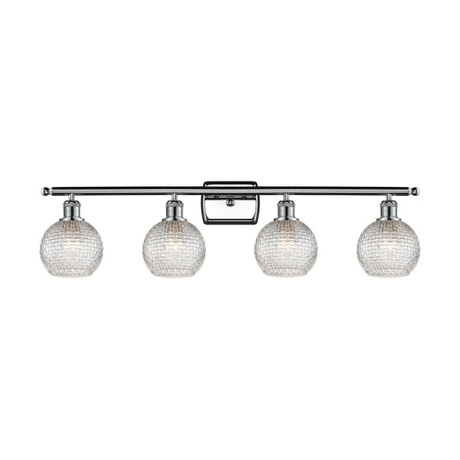 Innovations Athens 36in 4-Light Bath Vanity Light | Modern Farmhouse Polished Chrome and Clear Basket Weave Glass | Bathroom | Model 516-4W-PC-G122C-6CL