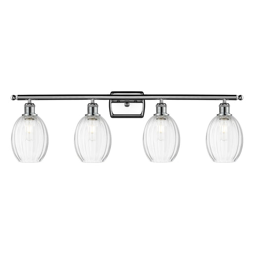 Innovations Preston Bulb 36in 4-Light Bath Vanity Light | Industrial Polished Chrome Steel and Clear Glass | Damp Rated | Model 516-4W-PC-G459-6CL