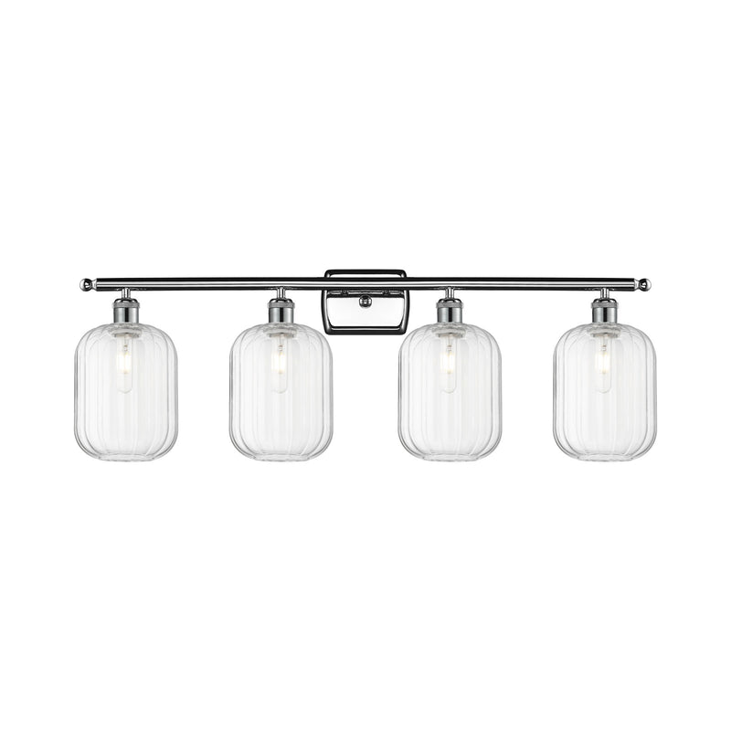 Innovations Preston Cylinder 37in 4-Light Bath Vanity Light | Industrial Polished Chrome Steel and Clear Glass | Bathroom | Model 516-4W-PC-G460-7CL