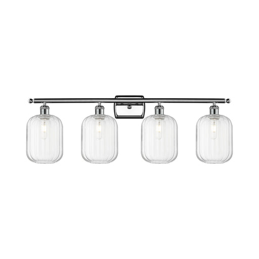 Innovations Preston Cylinder 37in 4-Light Bath Vanity Light | Industrial Polished Chrome Steel and Clear Glass | Bathroom | Model 516-4W-PC-G460-7CL