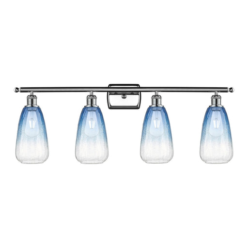 Innovations Brookhaven Almond 36in 4-Light Bath Vanity Light | Industrial Modern Polished Chrome and Sapphire Blue Glass | Model 516-4W-PC-G480-6SB