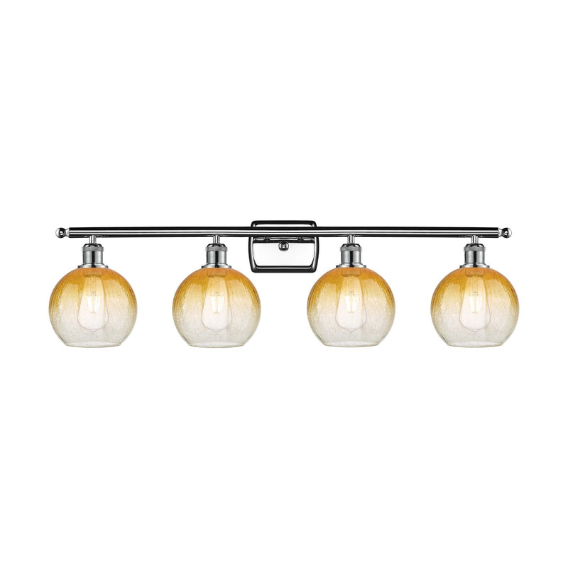 Innovations Brookhaven Globe 38in 4-Light Bath Vanity Light | Industrial Modern Polished Chrome and Amber Glass | Bathroom | Model 516-4W-PC-G483-8AM