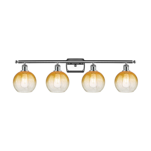 Innovations Brookhaven Globe 38in 4-Light Bath Vanity Light | Industrial Modern Polished Chrome and Amber Glass | Bathroom | Model 516-4W-PC-G483-8AM