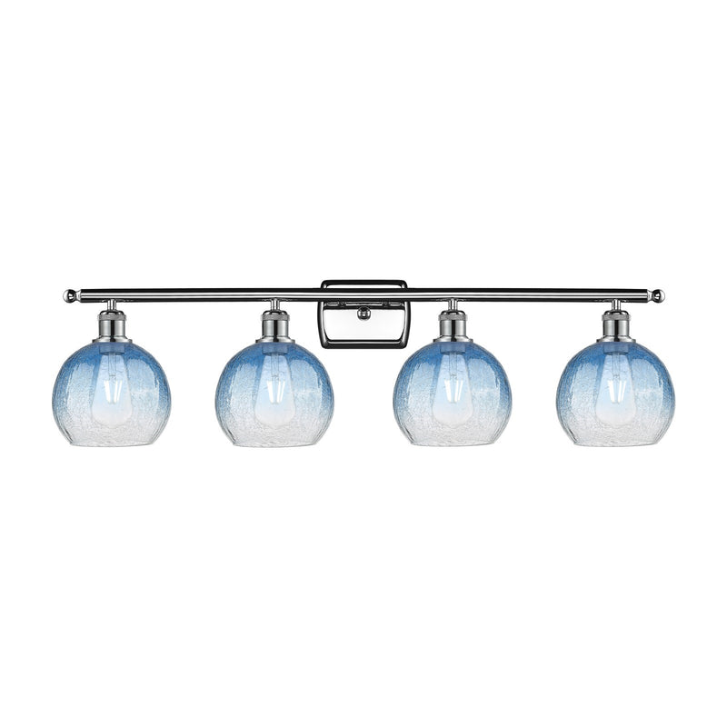 Innovations Brookhaven Globe 38in 4-Light Bath Vanity Light | Industrial Polished Chrome and Sapphire Blue Glass | Bathroom | Model 516-4W-PC-G483-8SB
