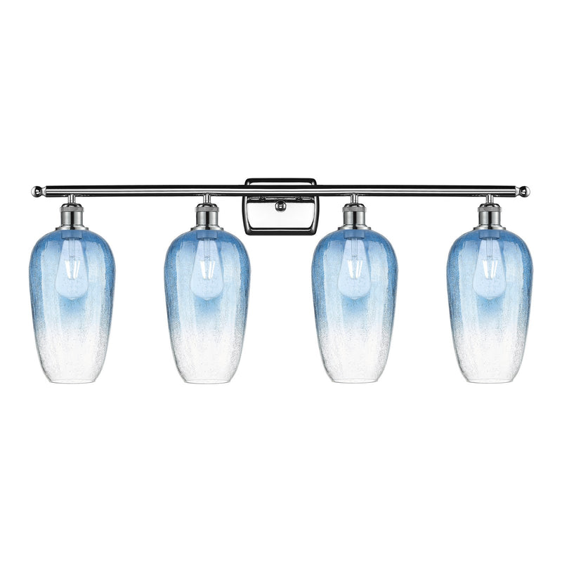 Innovations Brookhaven Flute 37in 4-Light Bath Vanity | Industrial Modern Polished Chrome and Sapphire Blue Glass | Bathroom | Model 516-4W-PC-G484-7SB