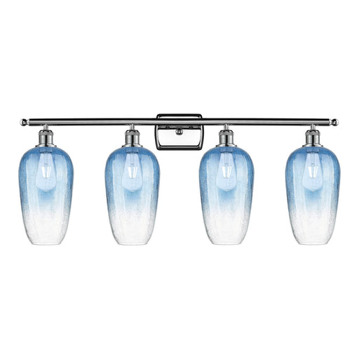 Innovations Brookhaven Flute 37in 4-Light Bath Vanity | Industrial Modern Polished Chrome and Sapphire Blue Glass | Bathroom | Model 516-4W-PC-G484-7SB