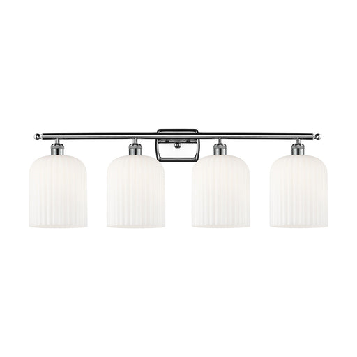 Innovations Bridal Veil 35in 4-Light Bath Vanity Light | Art Nouveau Polished Chrome and Gloss White Ribbed Glass | Damp Rated | Model 516-4W-PC-G559-8GWH