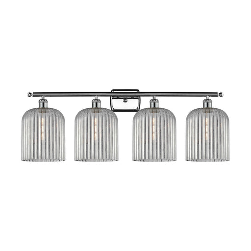Innovations Bridal Veil 35in 4-Light Bath Vanity Light | Art Nouveau Polished Chrome and Light Smoke Ribbed Glass | Bathroom | Model 516-4W-PC-G559-8SM