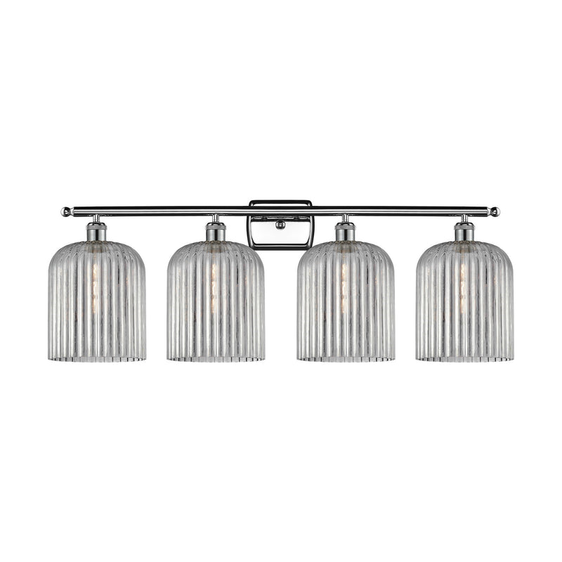 Innovations Bridal Veil 35in 4-Light Bath Vanity Light | Art Nouveau Polished Chrome and Light Smoke Ribbed Glass | Bathroom | Model 516-4W-PC-G559-8SM
