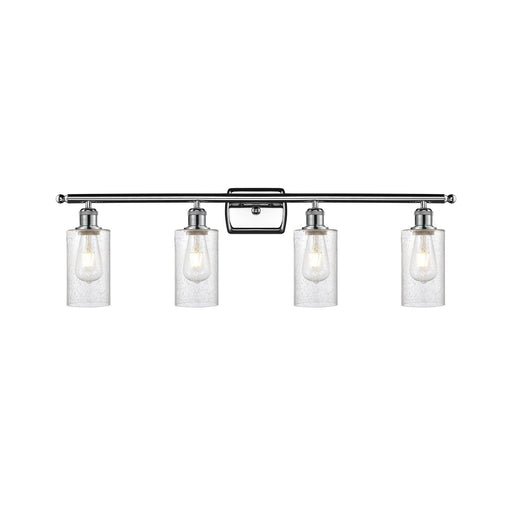 Innovations Clymer 34in 4-Light Bath Vanity Light | Art Nouveau Polished Chrome Steel and Seedy Glass | Bathroom Vanity & Powder | Model 516-4W-PC-G804