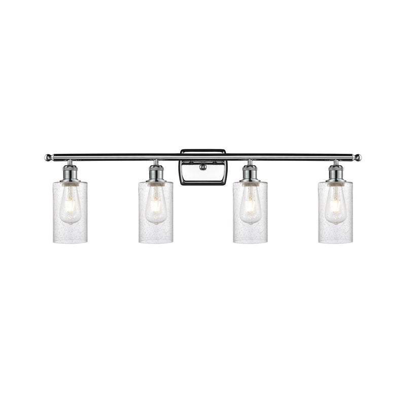 Innovations Clymer 34in 4-Light Bath Vanity Light | Art Nouveau Polished Chrome Steel and Seedy Glass | Bathroom Vanity & Powder | Model 516-4W-PC-G804