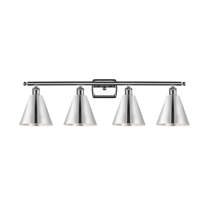 Innovations Berkshire 38in 4-Light Bath Vanity Light | Industrial Farmhouse Polished Chrome Steel and Cast Brass with | Model 516-4W-PC-MBC-8-PC-LED