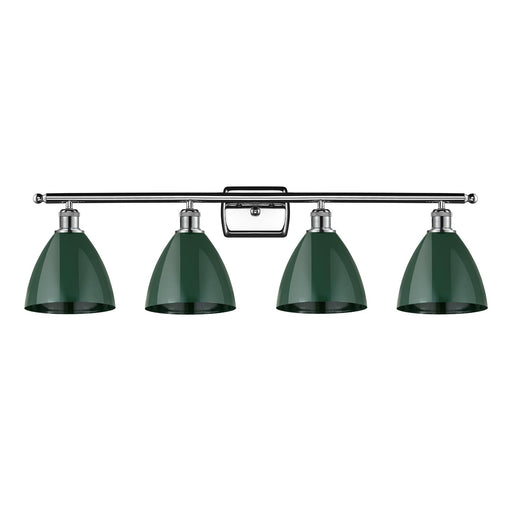 Innovations Plymouth 38in 4-Light Bath Vanity Light | Industrial Farmhouse Polished Chrome and Matte Green Metal Shade | Model 516-4W-PC-MBD-75-GR