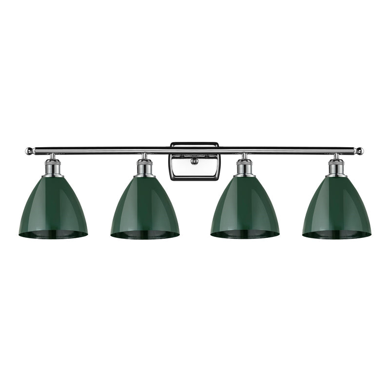Innovations Plymouth 38in 4-Light Bath Vanity Light | Industrial Farmhouse Polished Chrome and Matte Green Metal Shade | Model 516-4W-PC-MBD-75-GR-LED