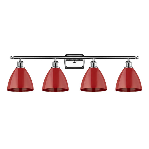 Innovations Plymouth 38in 4-Light Bath Vanity Light | Industrial Farmhouse Polished Chrome and Matte Red Metal Shade | Model 516-4W-PC-MBD-75-RD