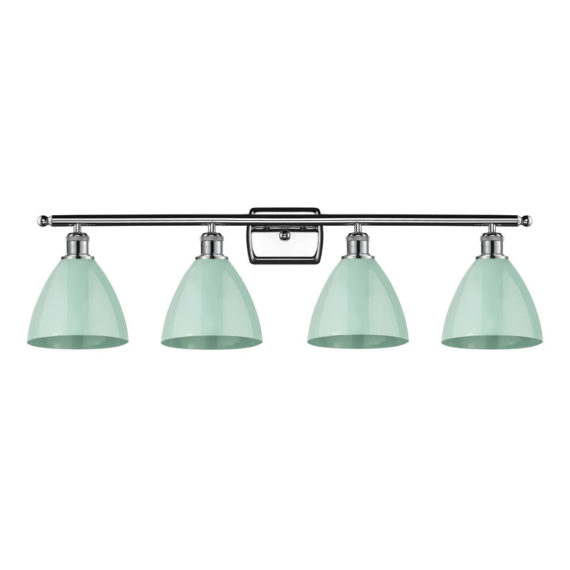 Innovations Plymouth 37.5in 4-Light Bath Vanity | Industrial Farmhouse Polished Chrome and Matte Seafoam Metal Shade | Model 516-4W-PC-MBD-75-SF-LED