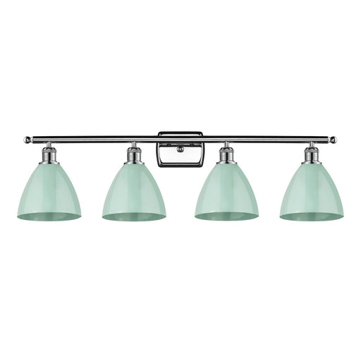 Innovations Plymouth 37.5in 4-Light Bath Vanity | Industrial Farmhouse Polished Chrome and Matte Seafoam Metal Shade | Model 516-4W-PC-MBD-75-SF-LED