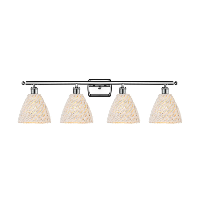Innovations Bristol Natural 38in 4-Light Bath Vanity Light | Industrial Polished Chrome and Natural Fiber Shade | Bathroom | Model 516-4W-PC-NBD-75-NAT