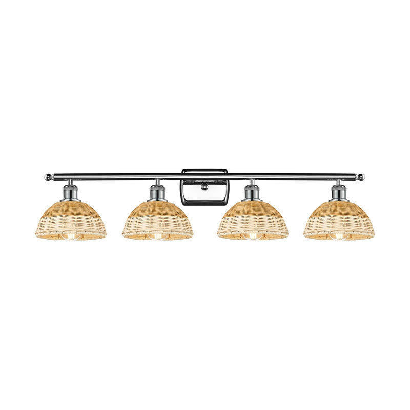 Innovations Lighting Bristol Natural II 38in 4-Light Bath Vanity Light | Industrial Polished Chrome and Natural Fiber Shade | Model 516-4W-PC-NBD2-75-NAT
