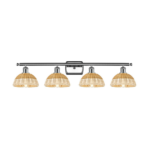 Innovations Lighting Bristol Natural II 38in 4-Light Bath Vanity Light | Industrial Polished Chrome and Natural Fiber Shade | Model 516-4W-PC-NBD2-75-NAT