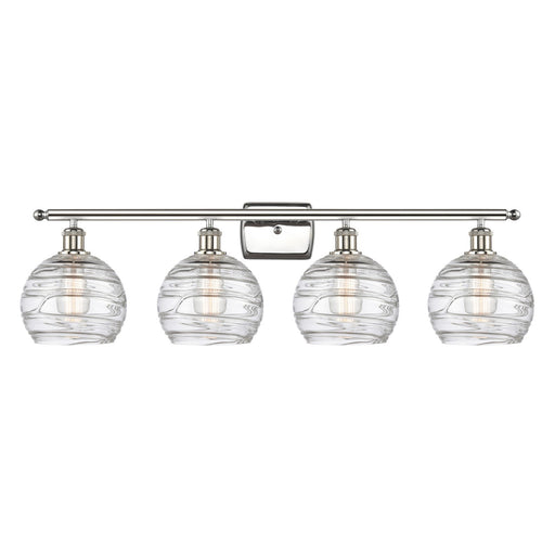 Innovations Athens Deco Swirl 38in 4-Light Bath Vanity Light | Industrial Polished Nickel and Clear Deco Swirl Glass | Model 516-4W-PN-G1213-8CL