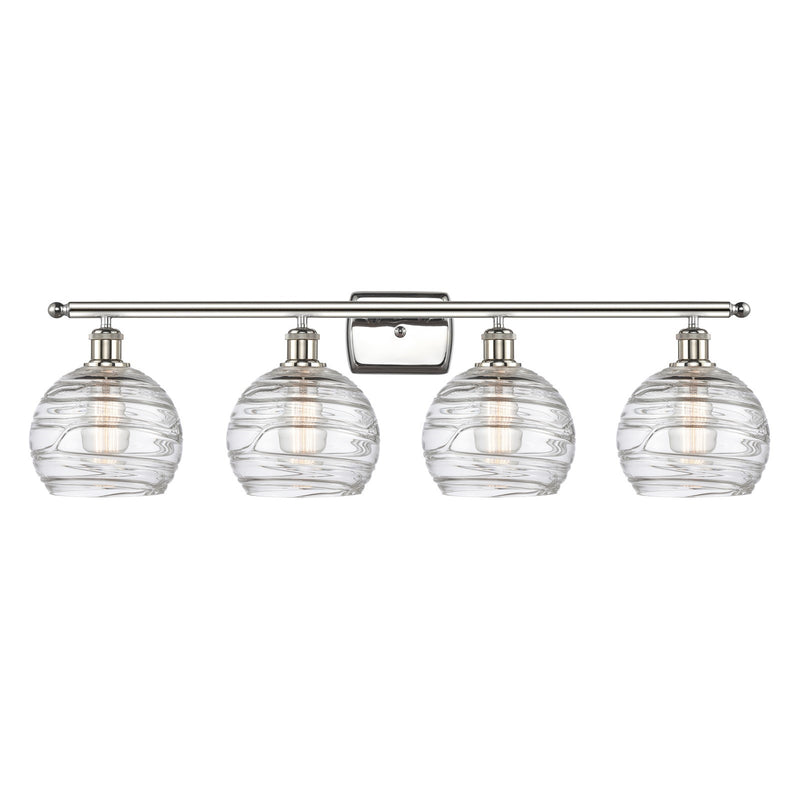 Innovations Athens Deco Swirl 38in 4-Light Bath Vanity Light | Industrial Polished Nickel and Clear Deco Swirl Glass | Model 516-4W-PN-G1213-8CL