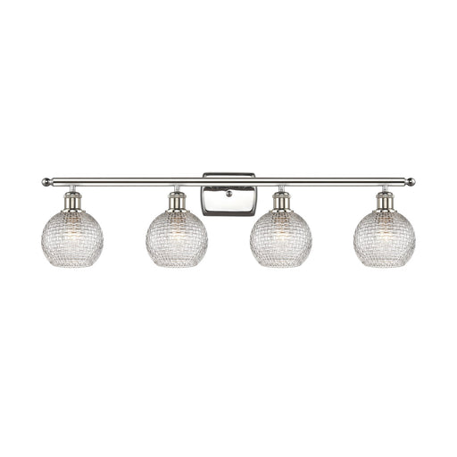 Innovations Athens 36in 4-Light Bath Vanity Light | Modern Farmhouse Polished Nickel and Clear Basket Weave Glass | Bathroom | Model 516-4W-PN-G122C-6CL