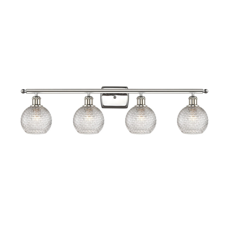 Innovations Athens 36in 4-Light Bath Vanity Light | Modern Farmhouse Polished Nickel and Clear Basket Weave Glass | Bathroom | Model 516-4W-PN-G122C-6CL