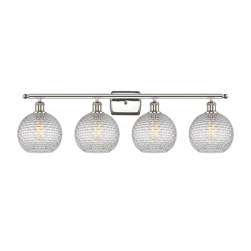 Innovations Athens 38in 4-Light Bath Vanity | Modern Farmhouse Polished Nickel and Clear Basket Weave Glass | Bathroom Vanity | Model 516-4W-PN-G122C-8CL