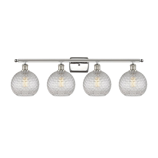 Innovations Athens 38in 4-Light Bath Vanity | Modern Farmhouse Polished Nickel and Clear Basket Weave Glass | Bathroom Vanity | Model 516-4W-PN-G122C-8CL