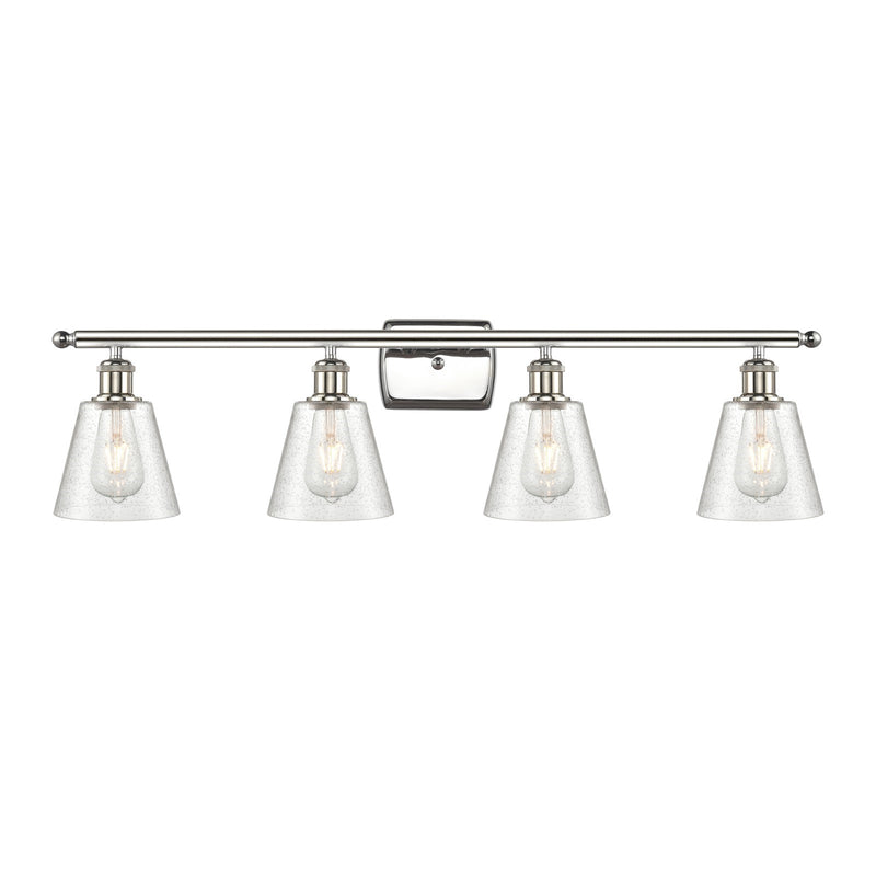 Innovations Caton 36in 4-Light Bath Vanity Light | Art Nouveau Industrial Polished Nickel and Frosted Glass | Bathroom Vanity | 36 | Model 516-4W-PN-G454