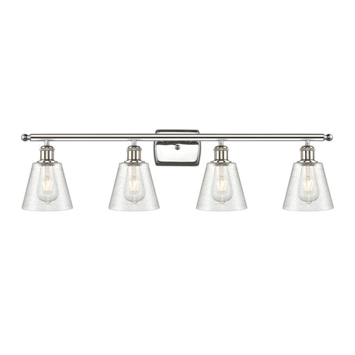 Innovations Caton 36in 4-Light Bath Vanity Light | Art Nouveau Industrial Polished Nickel and Frosted Glass | Bathroom Vanity | 36 | Model 516-4W-PN-G454