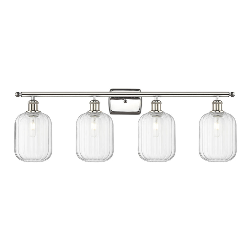 Innovations Preston Cylinder 37in 4-Light Bath Vanity Light | Industrial Polished Nickel Steel and Clear Glass | Bathroom | Model 516-4W-PN-G460-7CL