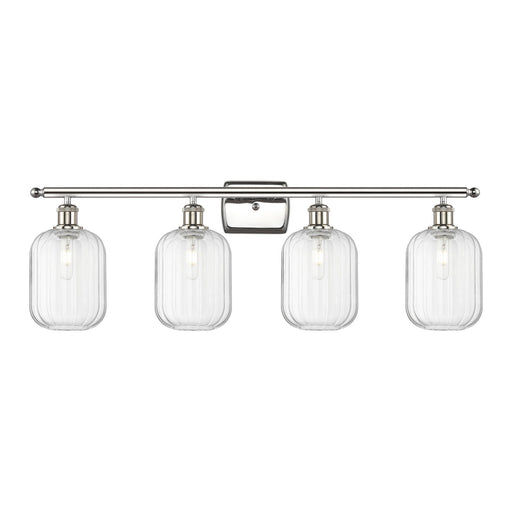 Innovations Preston Cylinder 37in 4-Light Bath Vanity Light | Industrial Polished Nickel Steel and Clear Glass | Bathroom | Model 516-4W-PN-G460-7CL