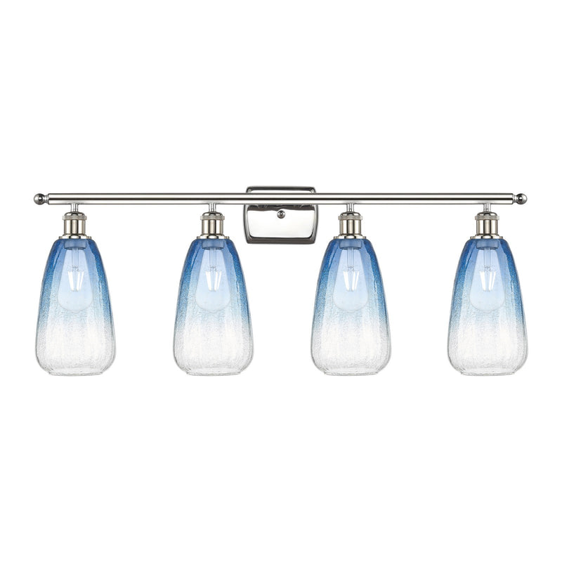 Innovations Brookhaven Almond 36in 4-Light Bath Vanity Light | Industrial Polished Nickel Steel and Sapphire Blue Glass | Model 516-4W-PN-G480-6SB
