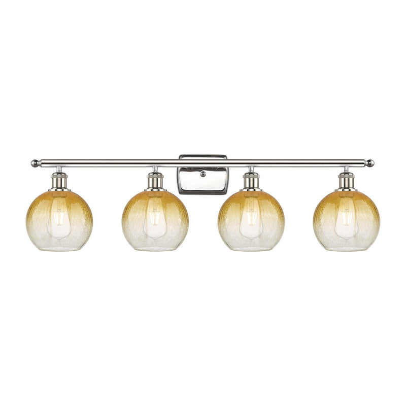 Innovations Brookhaven Globe 38in 4-Light Bath Vanity Light | Industrial Polished Nickel and Amber Glass | Bathroom Vanity & | Model 516-4W-PN-G483-8AM