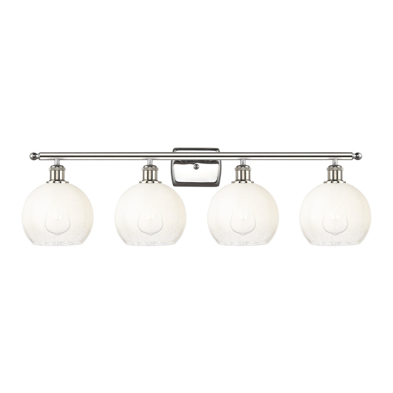 Innovations Brookhaven Globe 38in 4-Light Bath Vanity Light | Industrial Modern Polished Nickel and Opal Glass | Bathroom | Model 516-4W-PN-G483-8OP