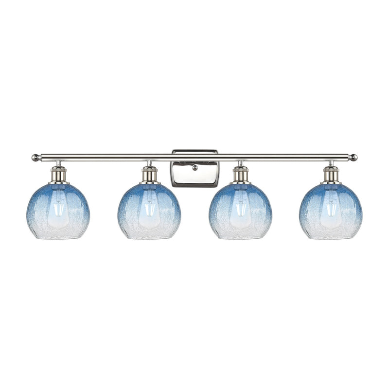 Innovations Brookhaven Globe 38in 4-Light Bath Vanity Light | Industrial Modern Polished Nickel and Sapphire Blue Glass | Model 516-4W-PN-G483-8SB