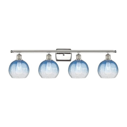 Innovations Brookhaven Globe 38in 4-Light Bath Vanity Light | Industrial Modern Polished Nickel and Sapphire Blue Glass | Model 516-4W-PN-G483-8SB