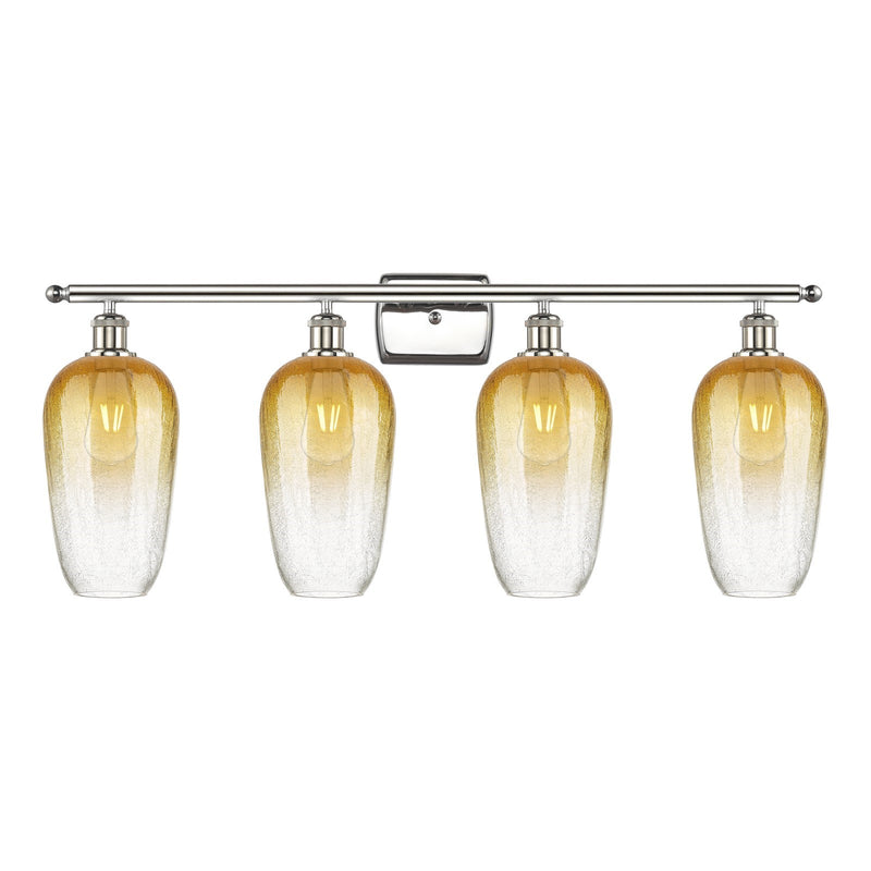 Innovations Brookhaven Flute 37in 4-Light Bath Vanity | Industrial Polished Nickel Steel and Amber Glass | Bathroom Vanity | Model 516-4W-PN-G484-7AM