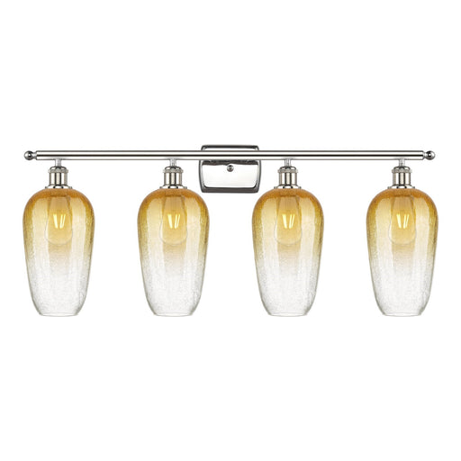 Innovations Brookhaven Flute 37in 4-Light Bath Vanity | Industrial Polished Nickel Steel and Amber Glass | Bathroom Vanity | Model 516-4W-PN-G484-7AM