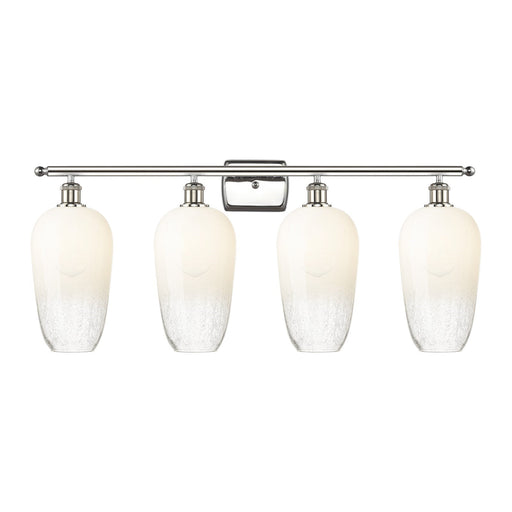 Innovations Brookhaven Flute 37in 4-Light Bath Vanity | Industrial Modern Polished Nickel and Opal Glass | Damp Rated Bathroom | Model 516-4W-PN-G484-7OP